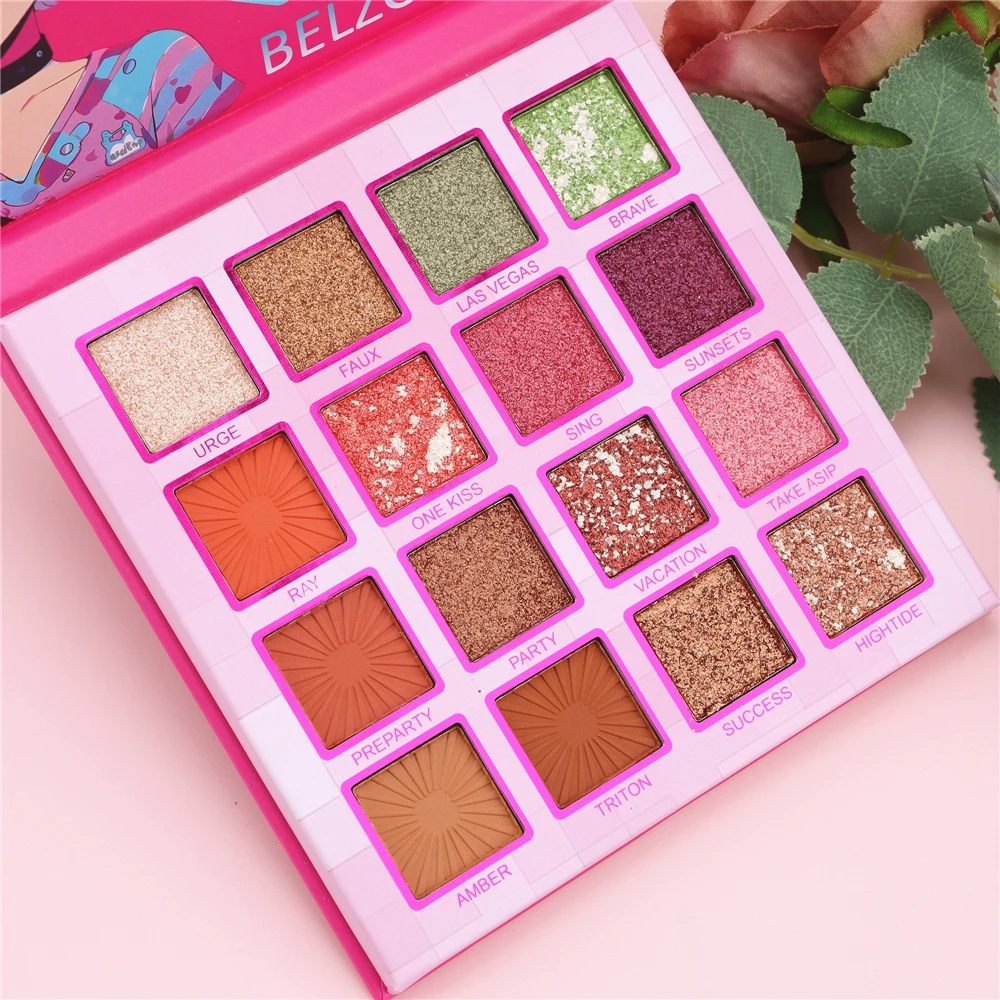 BELZGMEE 16 Colors Cool Girl Matte Eye Shadow Palette Book Glitter Highlight Pink Eyeshadow Pigments Cosmetics Product for Eyes