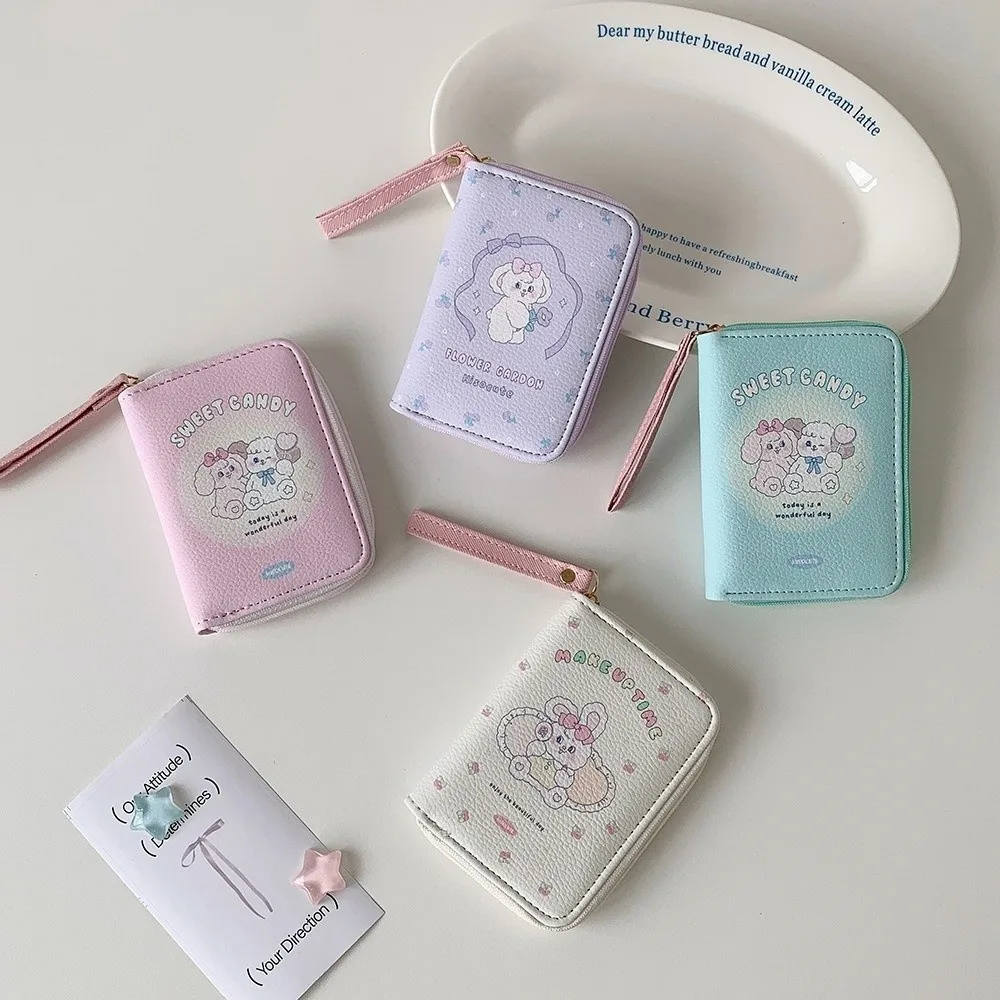 Uroczy portfelik na monety z ekoskóry z motywem kreskówkowym, składany na 3 części, mini portfel, uroczy etui na karty z kotem dla dziewczyn