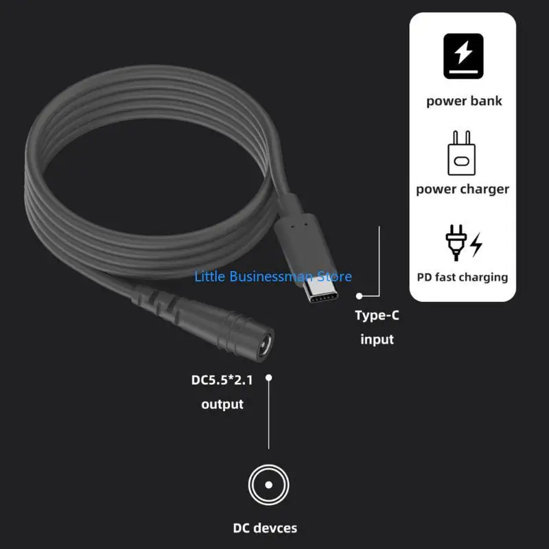 

USB Type C to DC5.5x2.1mm 5521 Power Extension Cable with PD100W Sensoring M76A