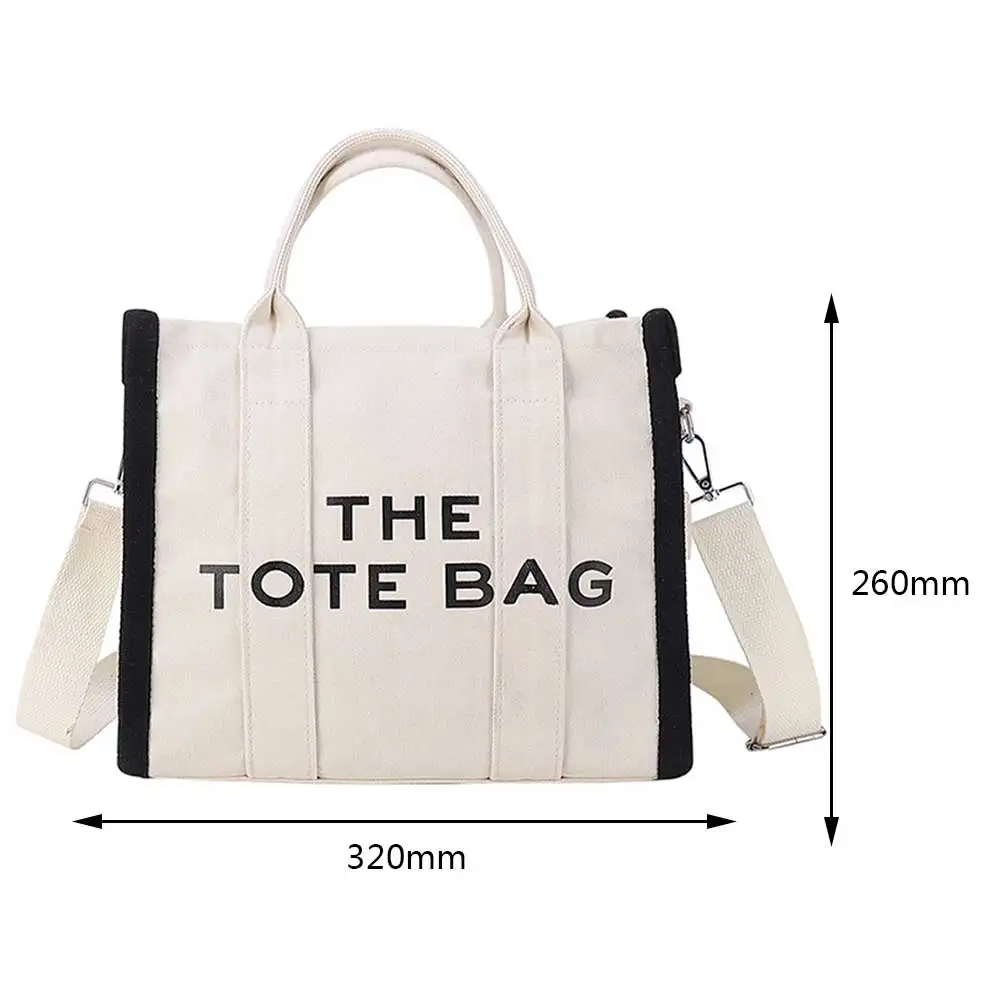 Canvas The Tote Bag for Women\'s Contrast Color Fashion Letter Shoulder Bag Large Capacity Female Weekend Vacation Square Satchel