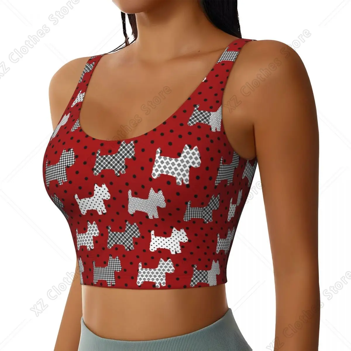 Custom Westies Polka Dot Cartoon Pattern Workout Crop Tank Tops for Women West Highland White Terrier Dog Running Sports Bras