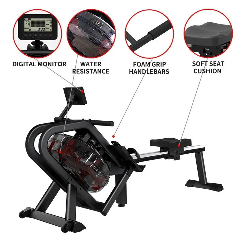 Foldable Rowing Machine MERACH Steel Roller 45 Degree Angle Tilt Water Tank Portable Rowing Machine