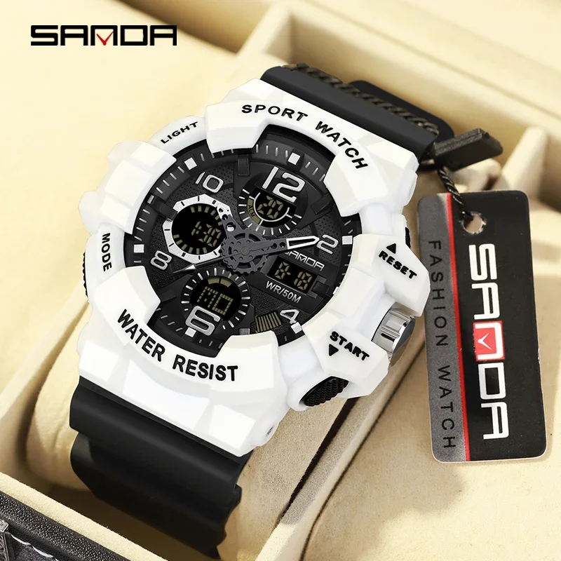 SANDA 3168  LED Digital 50M Waterproof Watch Men Multifunction Clock Relogio Masculino Men Military Watches White Sport Watch