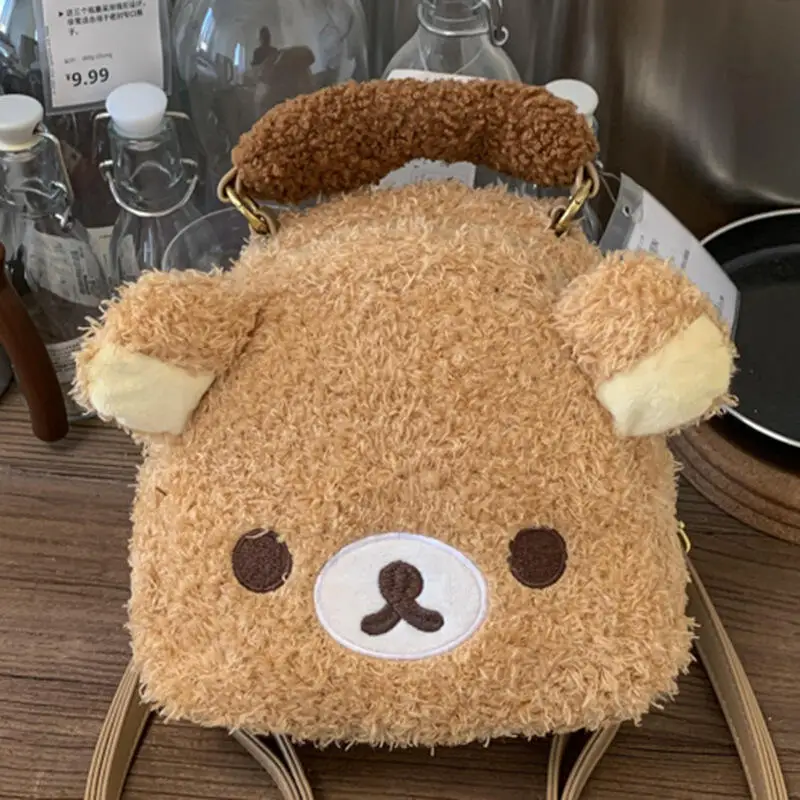 릴라쿠마 인스 스타일 만화 귀여운 플러시 백팩, 여아용 고급스러운 디자인, 넉넉한 수납공간, 편리한 출석 가방