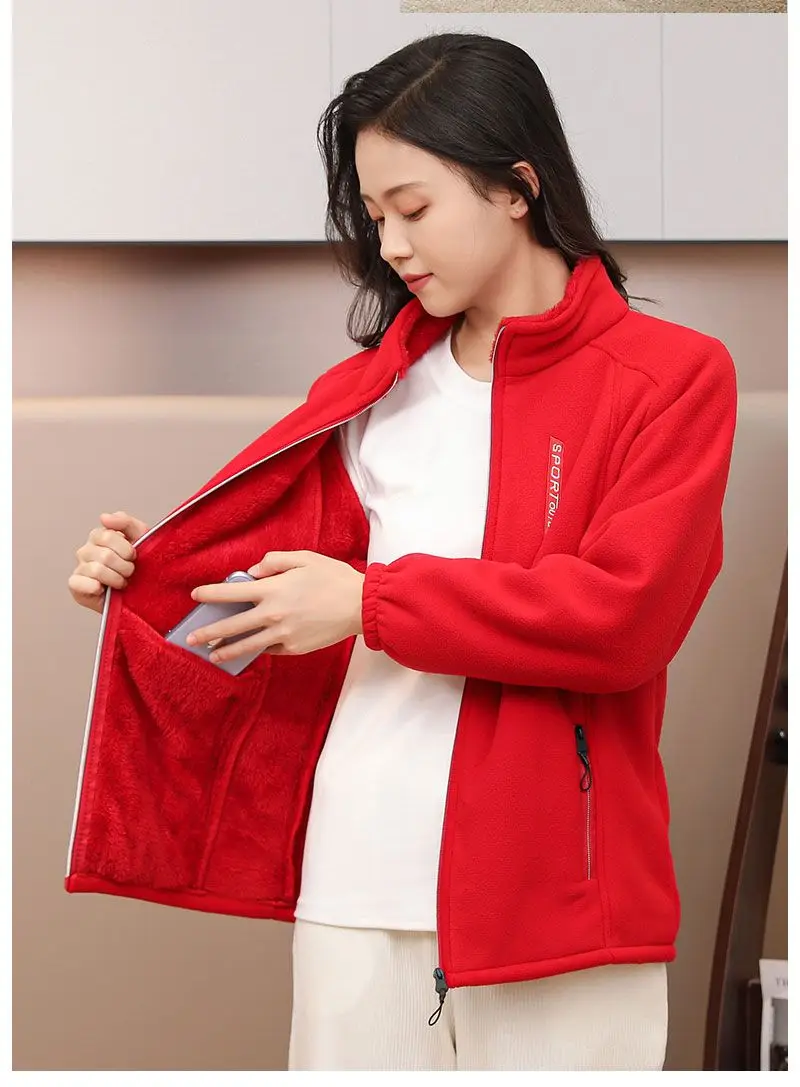Y2k Green Clothes Autumn Winter Jacket Thicken Thin Sweatshirt Women Coat Coral Fleece-lined Zipper Casual Warm Windproof Cold