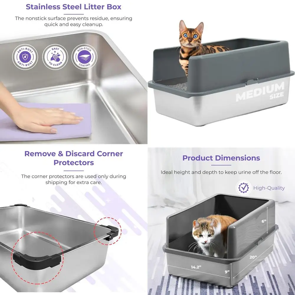 

Закрытый лоток для кошек среднего и большого размера с высокими бортиками, легко чистится, совок в комплекте, уменьшает рассыпание наполнителя.