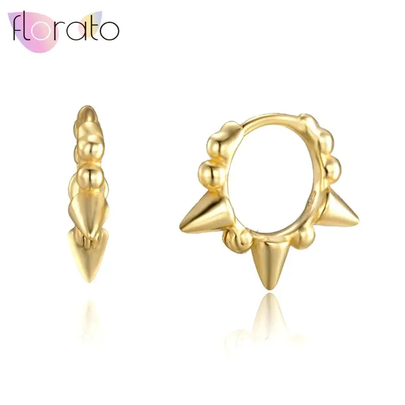 

925 Sterling Silver Needle Metal Rivet Hoop Earrings For Women Colombia Style Punk Piercing Gold Earrings Personality Jewelry