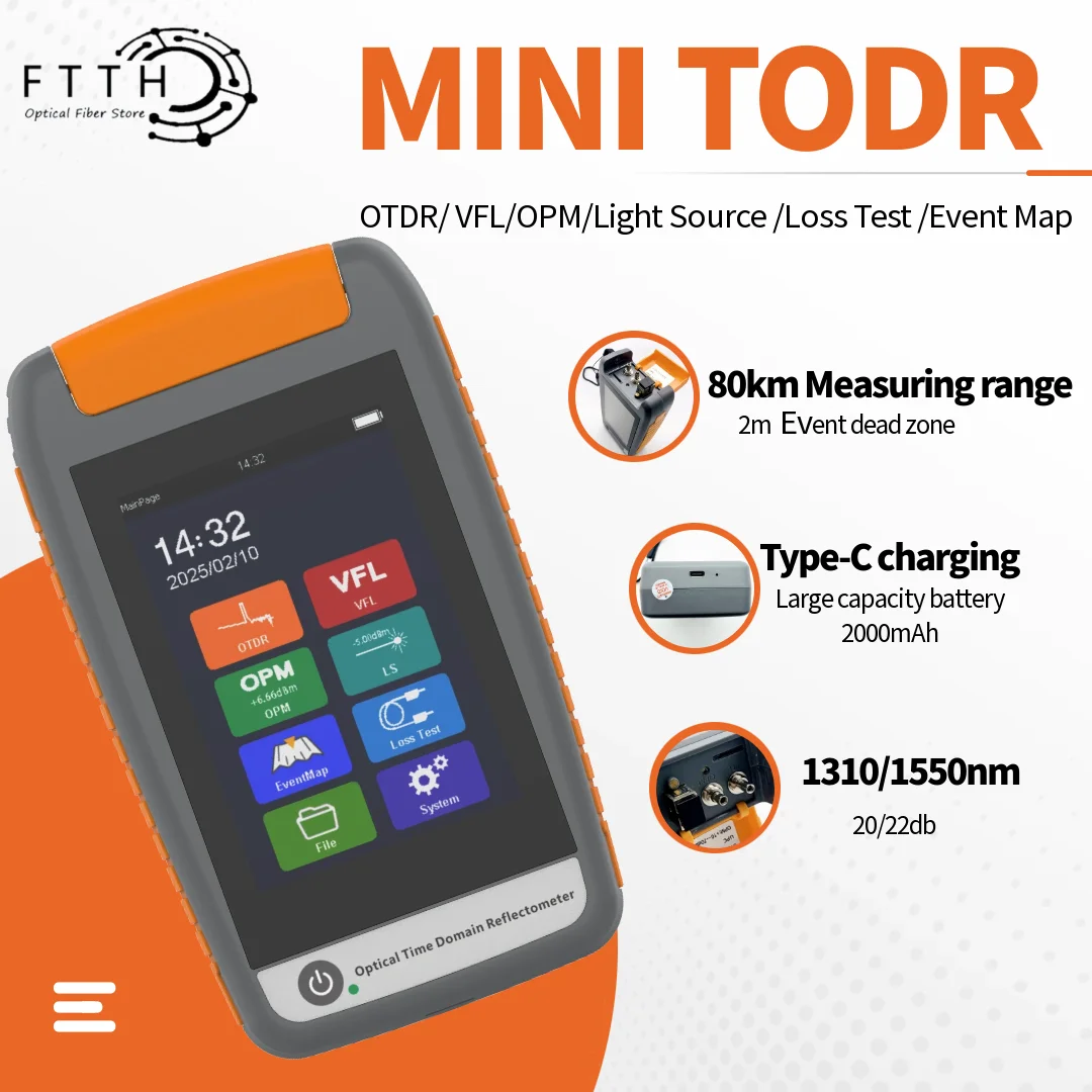 

New Mini OTDR 1310nm/1550nm 20/22db VFL OPM iOLA Event Map 2000mah SC APC/UPC Touch Screen Fiber Reflectometer Optical OTDR