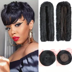 28PCS Brazilian Short Human Hair Extensions One Pack For A Full Head 100% Human Hair Bundles With Free Closure Straight Natural