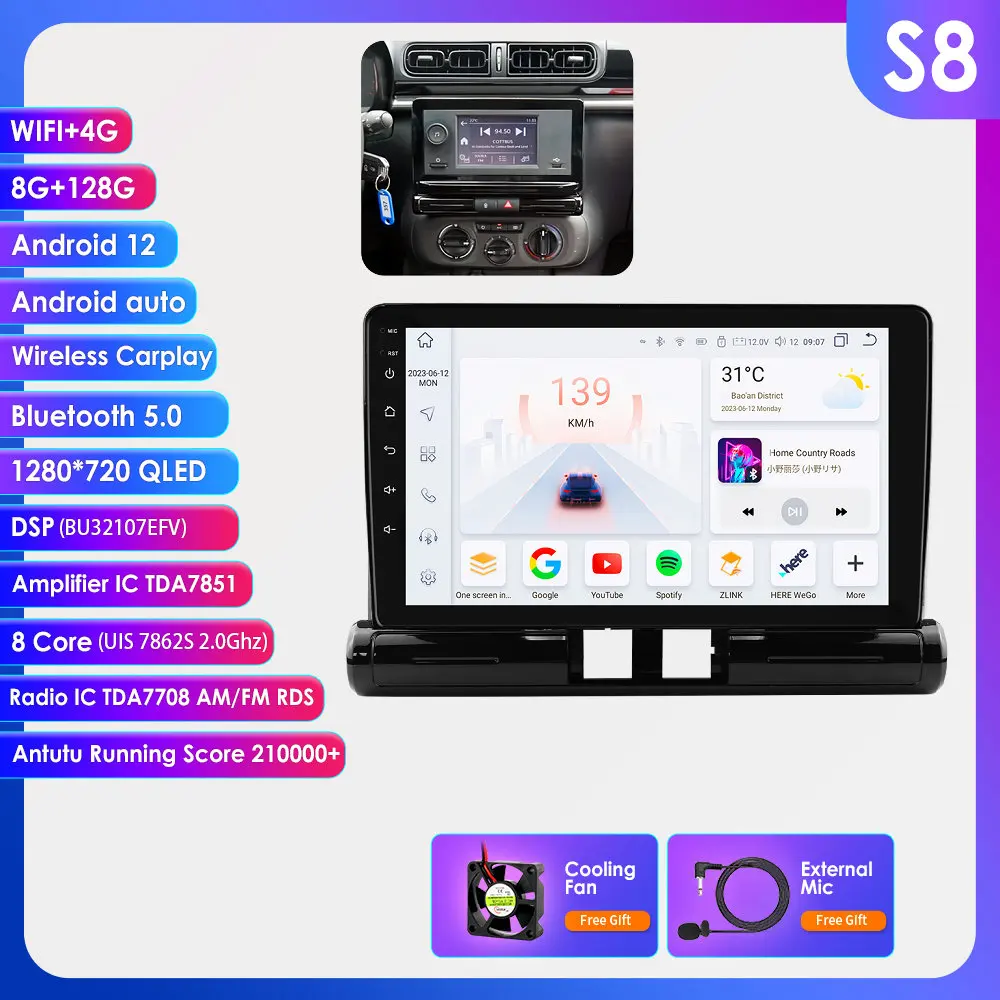2din Android13 Autoradio Voor C3 Aircross 2017 - 2023 Citroen C4 Auto Multimediaspeler Autoradio Navi Draadloze Carplay 360Camera
