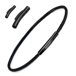 DIY Fits Original Fine Wrist Band Leather Cord Bracelet Charms Black Bracelet Disc Clasp Snake Chain Bracelet Jewelry Making