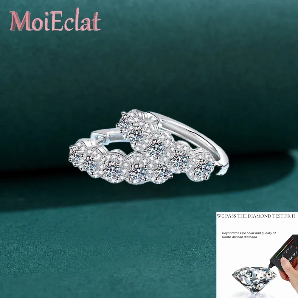 MoiEclat Store Platinum PT950 Row Diamond Ear Buckle, 1CT Moissanite Birthday Gift, Girl Valentine's Day Women Wedding Jewelry