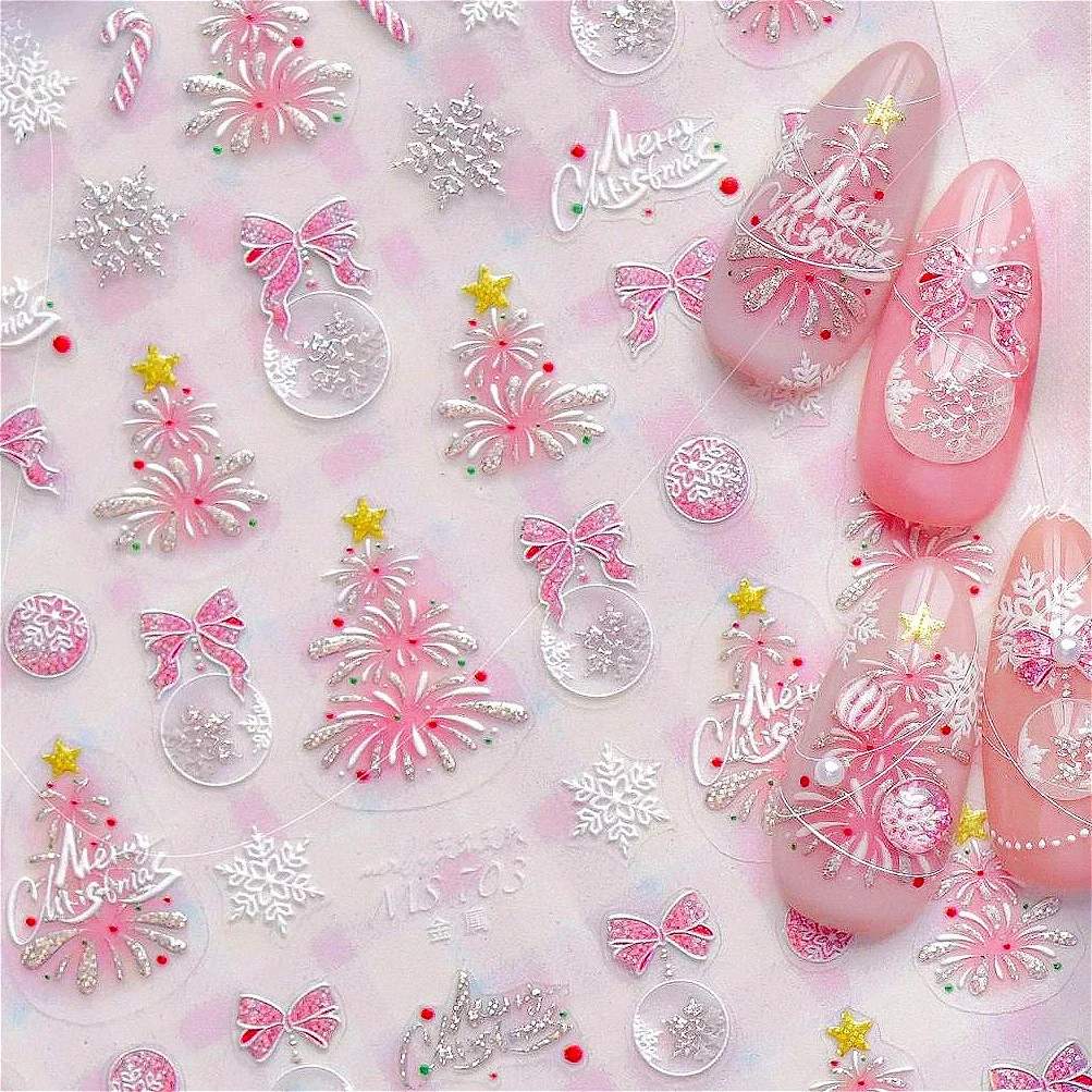 Simpatico albero di Natale Bowknot Strass Stella Babbo Natale Sfera di cristallo Fiocchi di neve Pupazzo di neve Orso Alce Adesivo per nail art Decalcomania per manicure