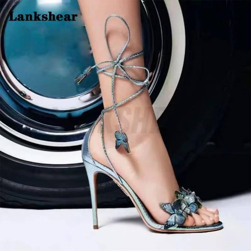 

Butterfly Cross Strap High-Heeled Sandals Stiletto Summer Leather Flower Banquet Sexy Sandals for Women Plus Size 34-42