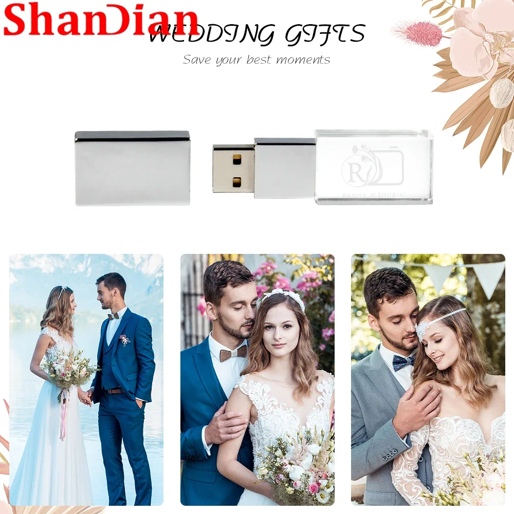 SHANDIAN Rose Gold Crystal USB Flash Drive 2.0 with Box USB Memory Stick Pen Drive Custom Logo (1 Pieces Free LOGO) U Disk