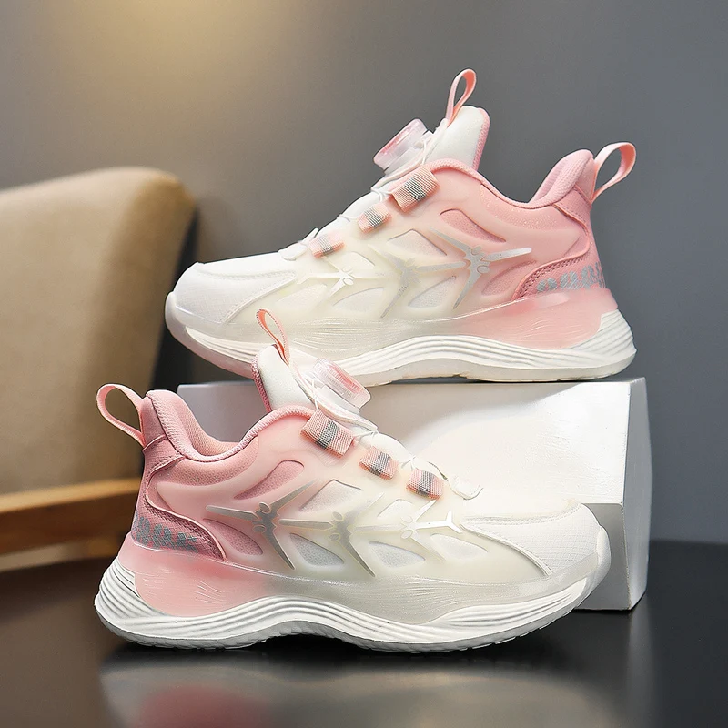 Girl's Running Shoes New Fashion Lightweight Rotating Buckle Women's Sneakers Outdoors Anti-Slip Jogging Pink Sports Boots