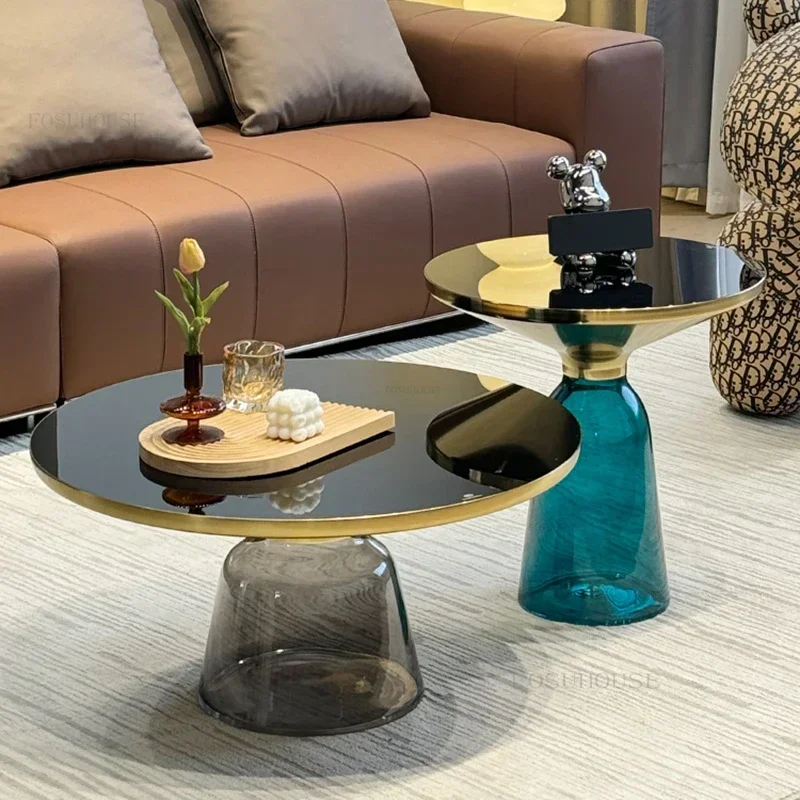 for  Glass Coffee Table for Living Room Furniture Nordic Corner Table Set Light Luxury Stainless Steel Home Round Side Table