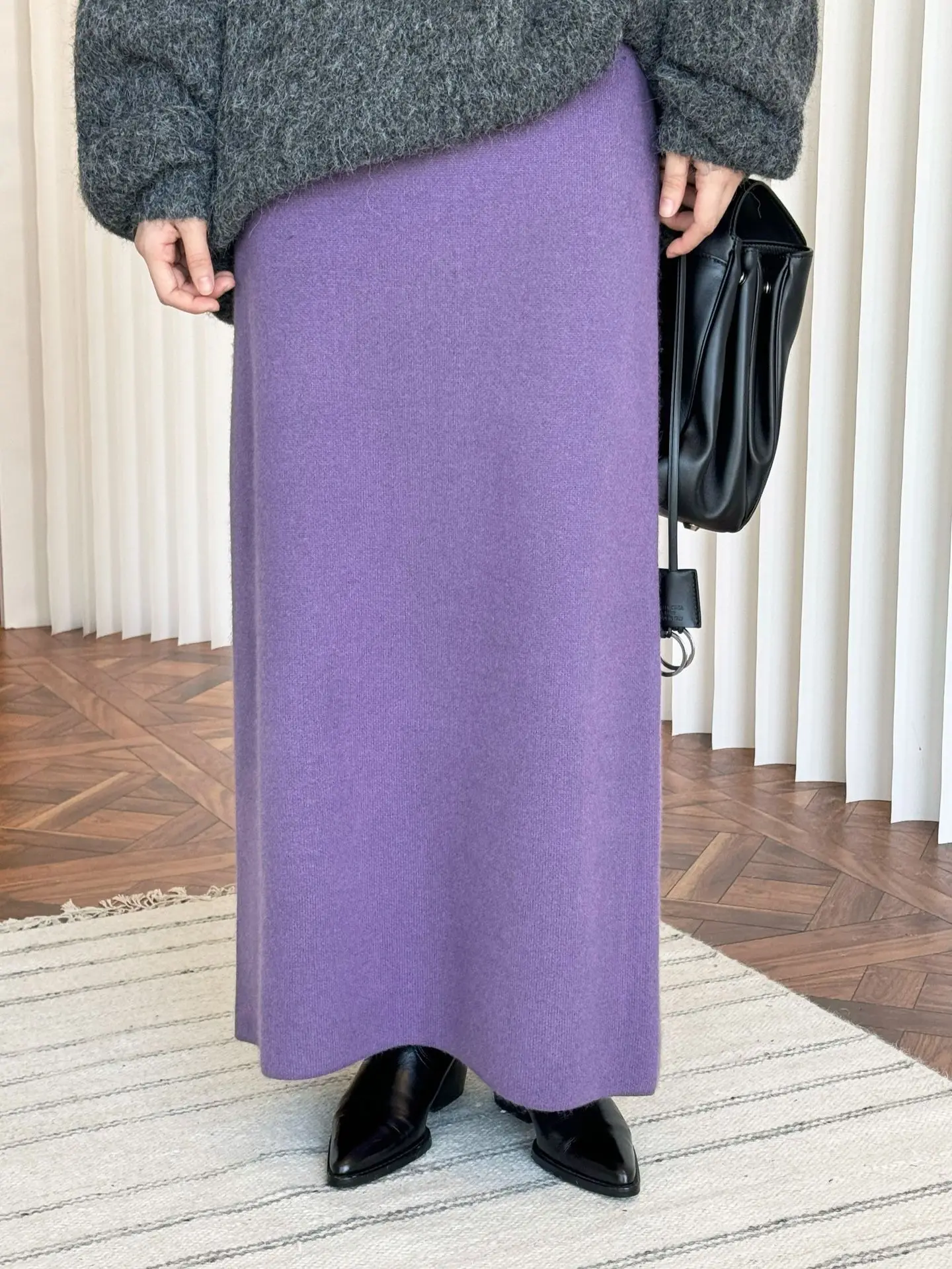 Autumn and Winter Women's Casual Solid Color High Waist Loose Knitted Half Skirt