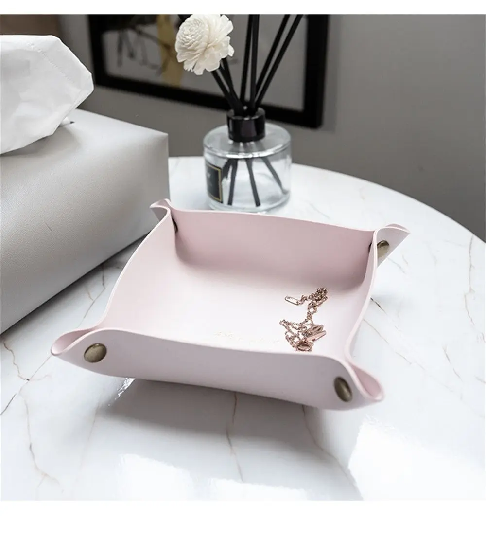Desktop Storage Tray Leather Key Plate Home Decoration Dish Tray key Wallet Coins PVC Folding Storage Box
