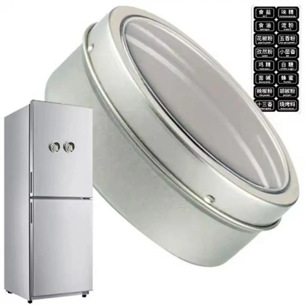 3Pcs Tinplate Magnetic Seasoning Containers Round Silver Seasoning Storage Box Wall-mounted Dustproof Fridge Storage Container