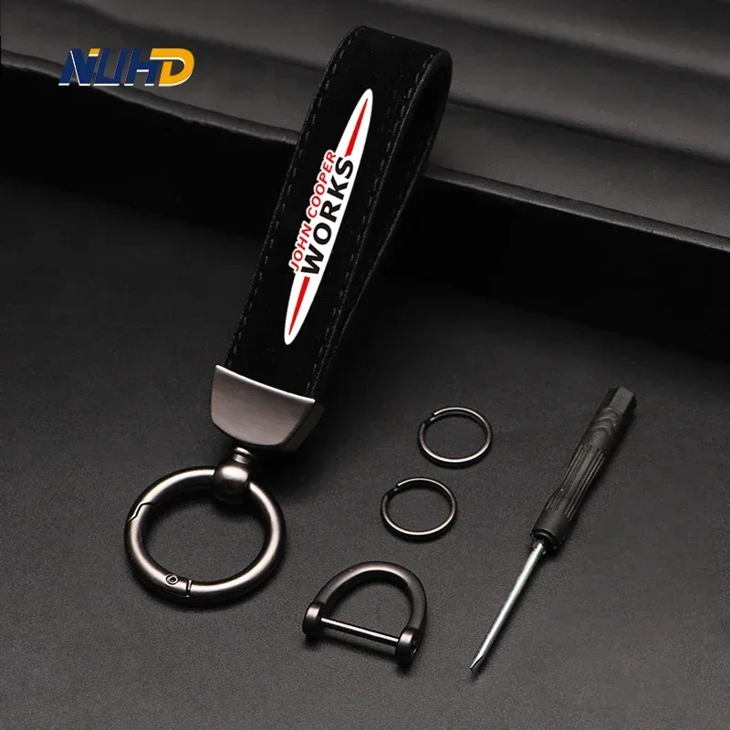 

Suede Car Keychain For MINI Cooper S JCW WORKS F55 F56 F57 F58 F60 R56 R57 R60 Key Rings Metal Anti-loss Protector Accessories
