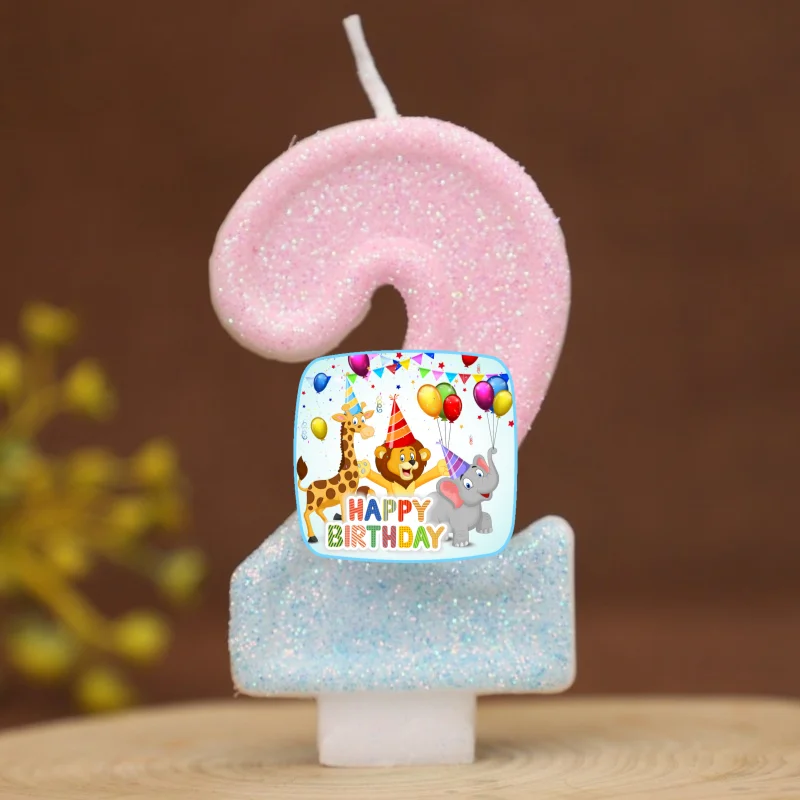 Happy Birthday Cake Topper Decorated Digital Lion Animal Candle Children's Delicate 0-9 Number Candle Party Decor Gift Boy Girl