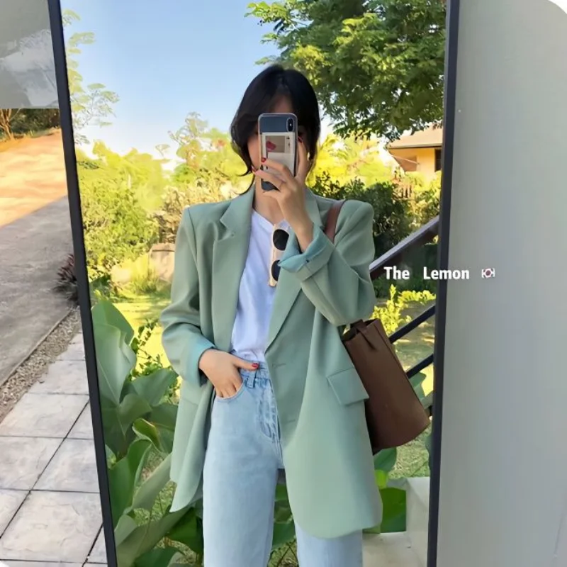 

Autumn New Women's Spliced Suit Collar Button Fashion Solid Color Versatile Casual Long Sleeve Blazers