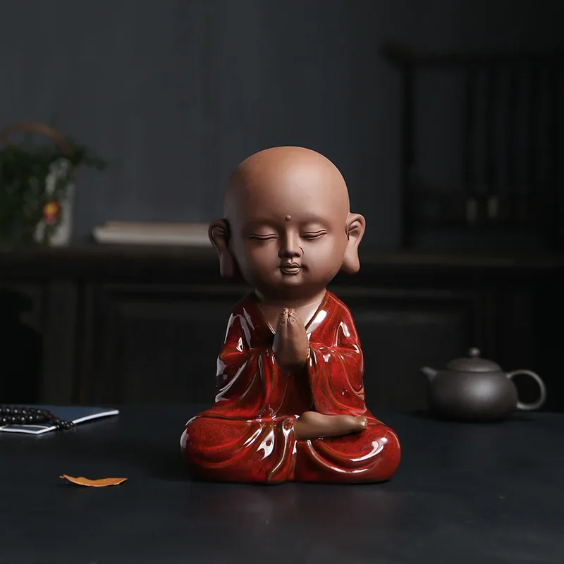 

New red ceramic Buddha statue, boutique Home Decoration Accessories Crafts, Cute large living room office decoration gifts