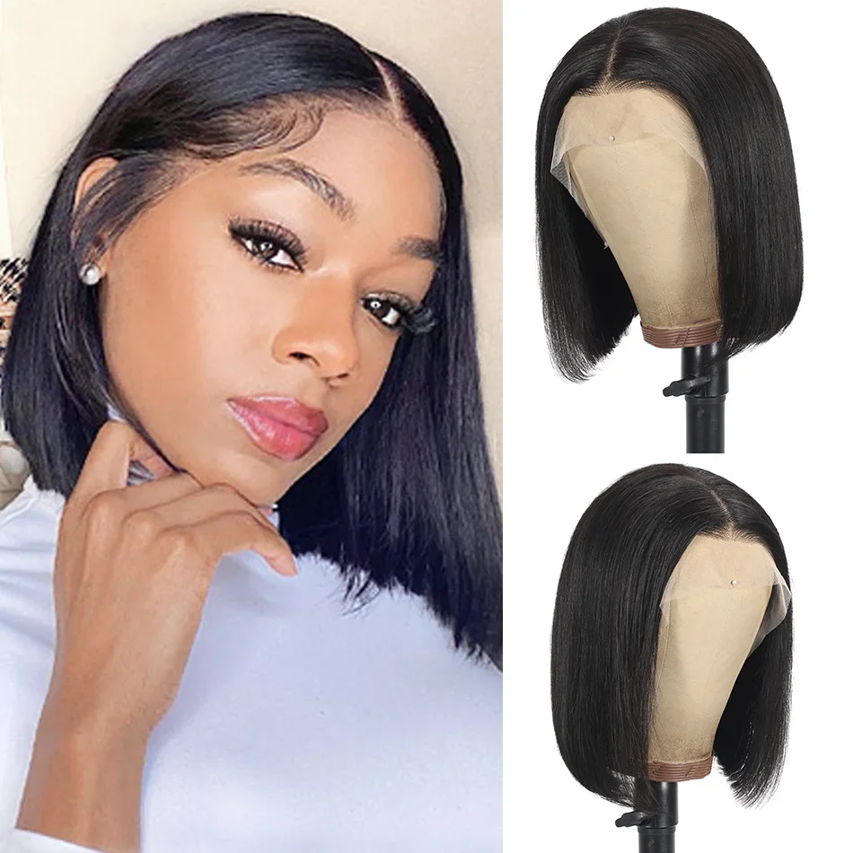 

Short Bob Wigs Human Hair Straight 13x4 Lace Front Pre Plucked 180% Natural Color 4x4 Transparent Lace Closure Wigs For Women