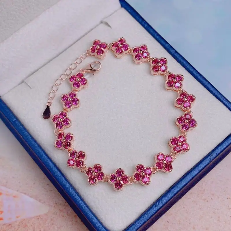 

ZECAA Fine Jewelry Woman Garnet Bracelet With Natural Rose Red Garnet Gemstone 5*5mm Bracelet Lady Gift Wedding Party Banquet