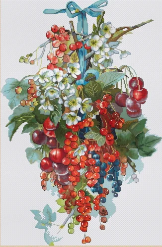 DIY Needle Work Cross Stitch Harvest fruits 40-55 counted Cross Stitch Kit  28ct 14ct 32ct Metallic cotton aida