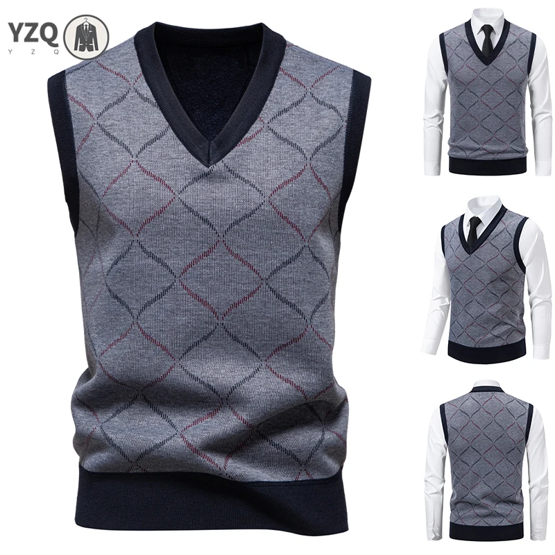 

Мужской вязаный свитер с v-образным вырезом, теплый осенне-зимний свитер с ромбовидной сеткой, витой цветок, повседневный модный универсальный вязаный топ