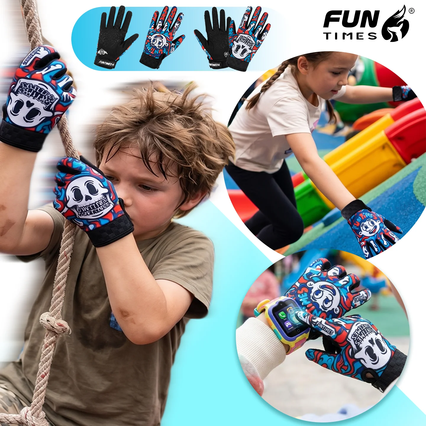 Trendy cartoon graffiti children's full finger cycling gloves breathable touch screen split finger bicycle balance bike gloves