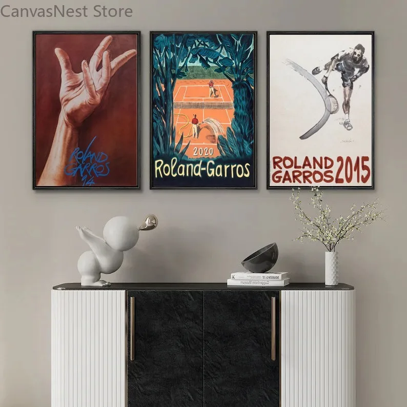 Vintage Tennis Canvas Wall Art Set, Retro Sports Roland Garros Poster Prints for Home Gym Room Decor