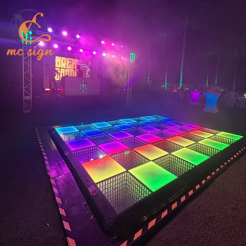 

New Style Custom IP67 Waterproof Abyss Magnetic Infinity Mirror RGB LED Dance Floor for Wedding Party Disco Stage Light 50cm