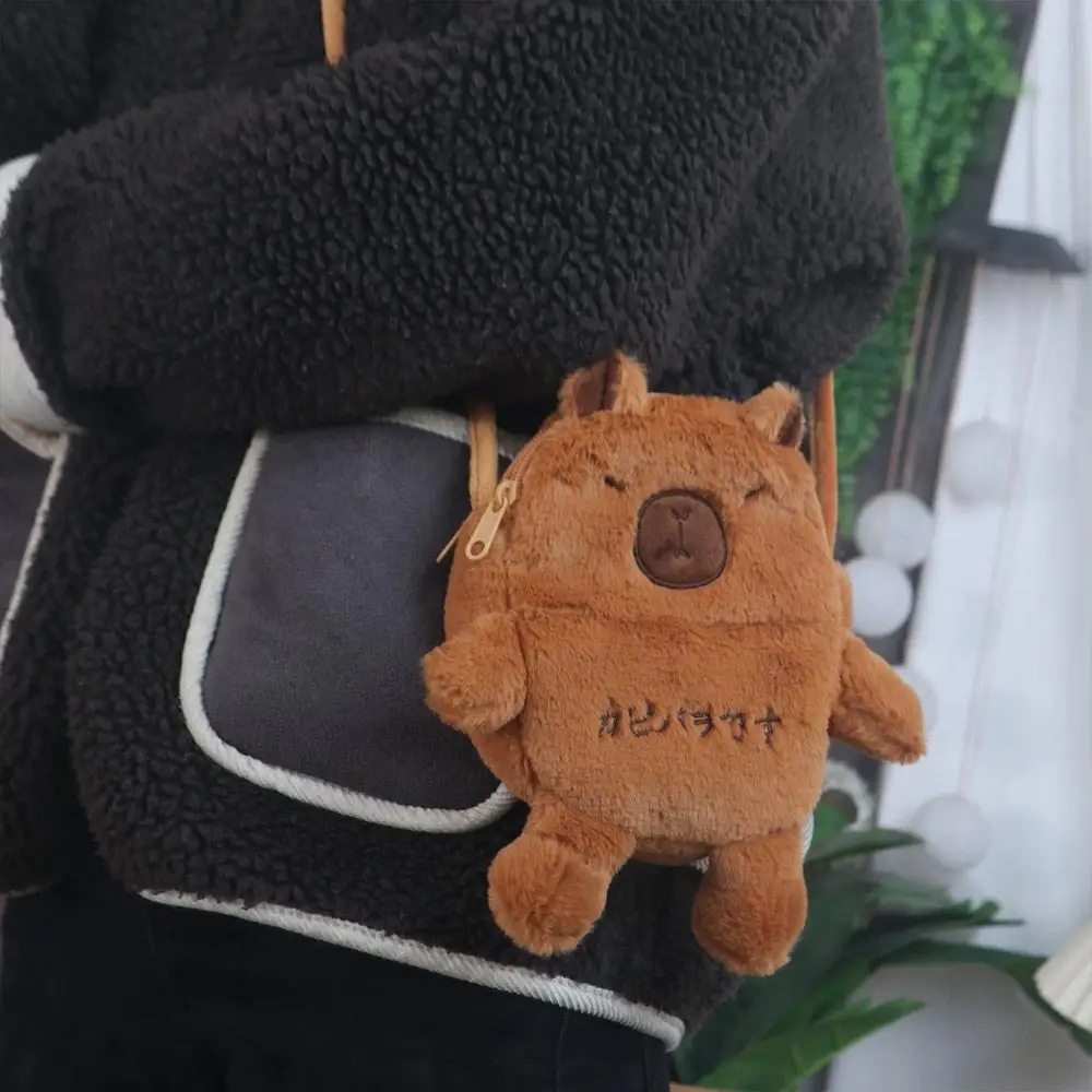 Cosmetics Storage Bag Cartoon Capybara Crossbody Bag Cute Soft Doll Shoulder Bag Purse Fluffy Mobile Phone Pouch Children