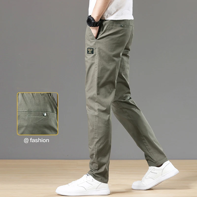 Brand Straight Pants Men Cotton Casual Business Fashion Stretch Comfortable Black Gray ArmyGreen  Blue Trousers Male