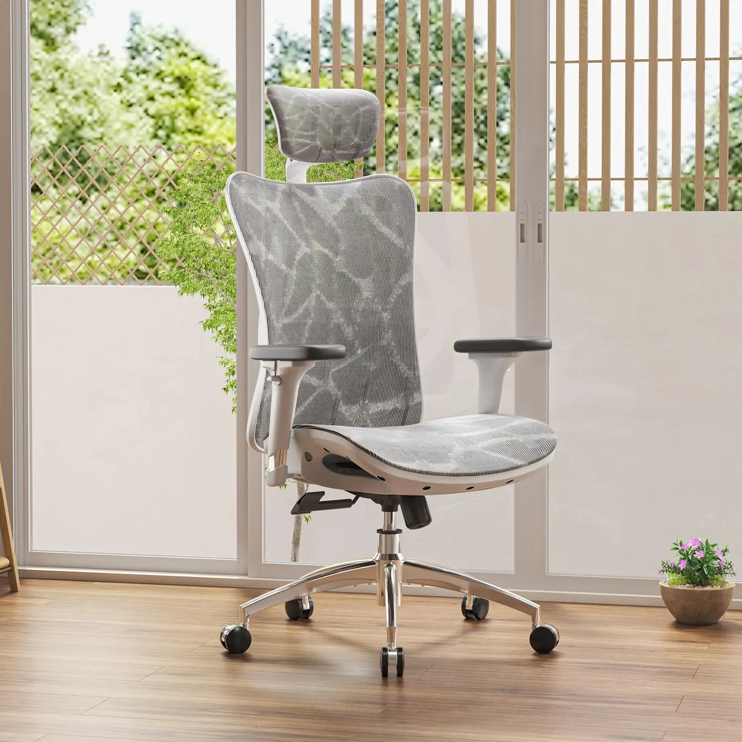 M57 Ergonomic Office Chair With 3 Way Armrests Lumbar Support And Adjustable Headrest High Back Tilt Function Light Grey