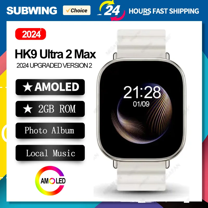 2024 HK9 Ultra 2 Max AMOLED Smart Watch Photo Album Men Local Music TWS ChatGPT Smartwatch 2GB ROM for Android IOS