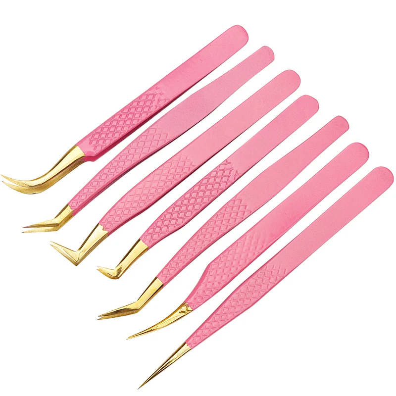 Pincettes en acier inoxydable rose pour extension de cils, 1 pièce, pincettes de haute précision anti-leges pour extensions