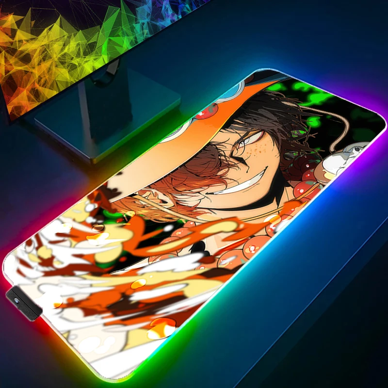 

RGB Mouse Pad one piece Portgas D Ace Gamers Large Computer Extended Game LED Mousepad Desk Mat Keyboard Rubber Backlight Carpet