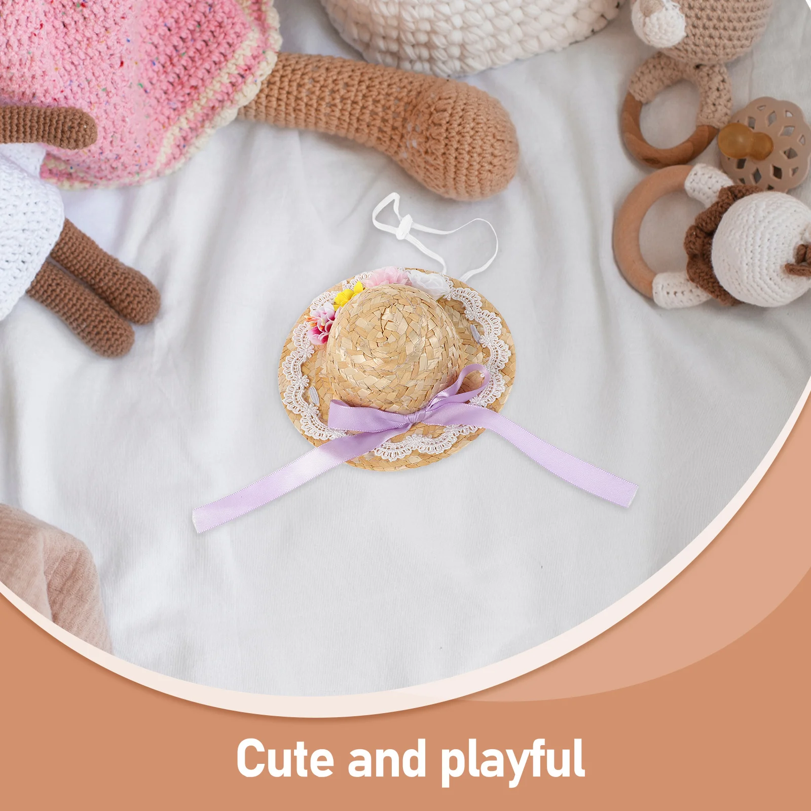 قبعة القش الصغيرة بوهو الصيف نمط صغير سمبريرو القوس زهرة الحرفية ملحقات للتزيين لدمية مصغرة قبعة القش الحرف #2