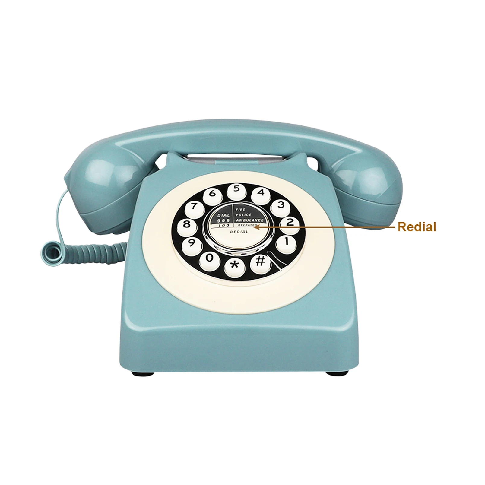 Corded Blue Retro Telephone for Home Office, Classic Old Fashion Landline Phone, Wired Antique Decorative Desktop Phones