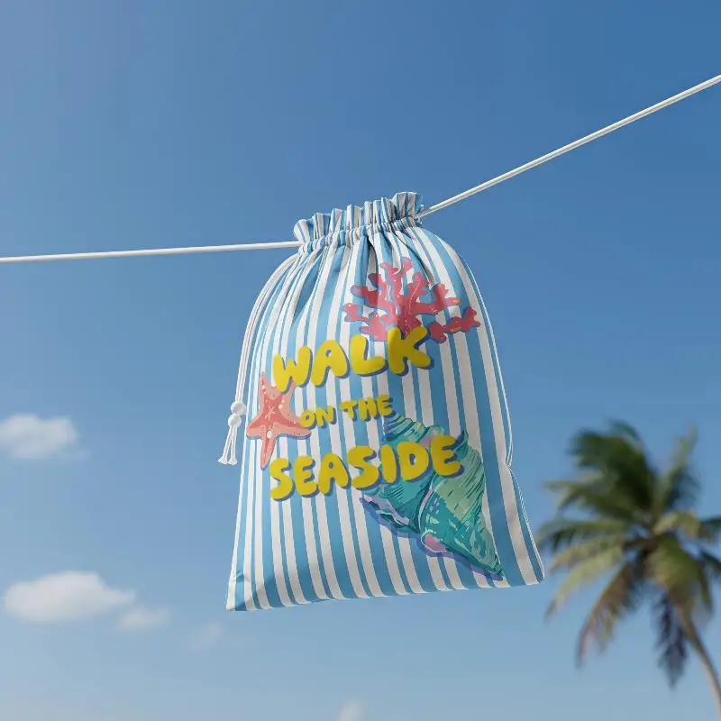 Cute Ocean Seaside Print Drawstring Travel Bags Breathable Water Repellent Fabric for Camping Hiking Daily Use〔88〕