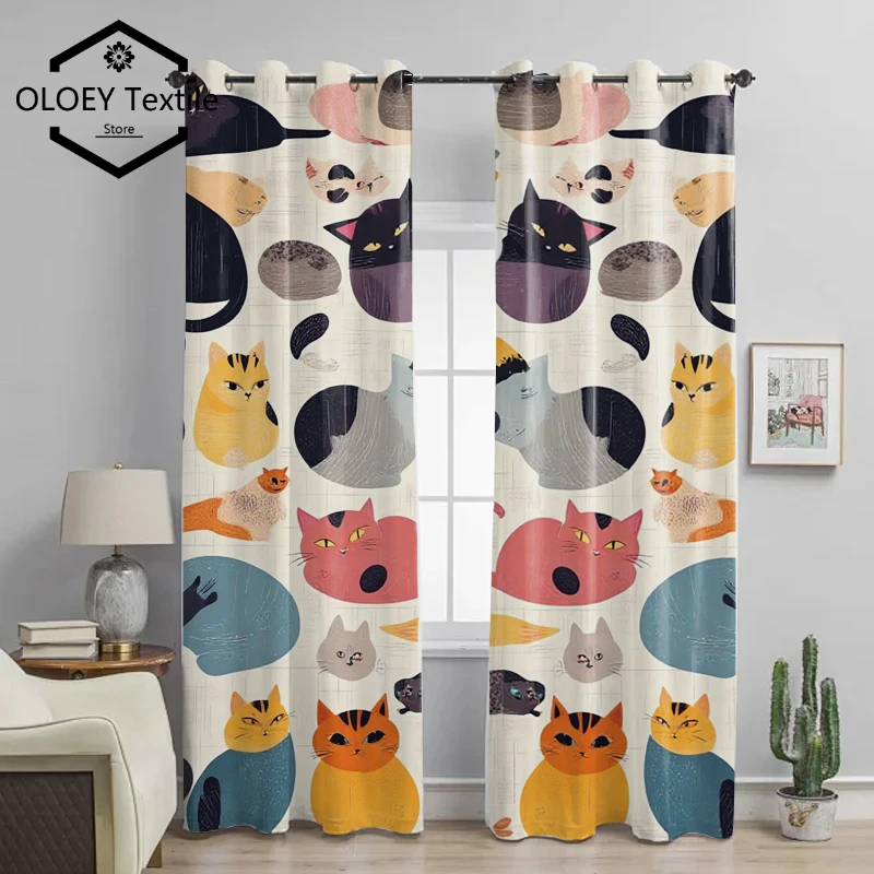 

Детские шторы с животным принтом - цифровые затемняющие термошторы для детской комнаты с мультяшными джунглями для мальчиков и девочек, размер индивидуального изображения кошки