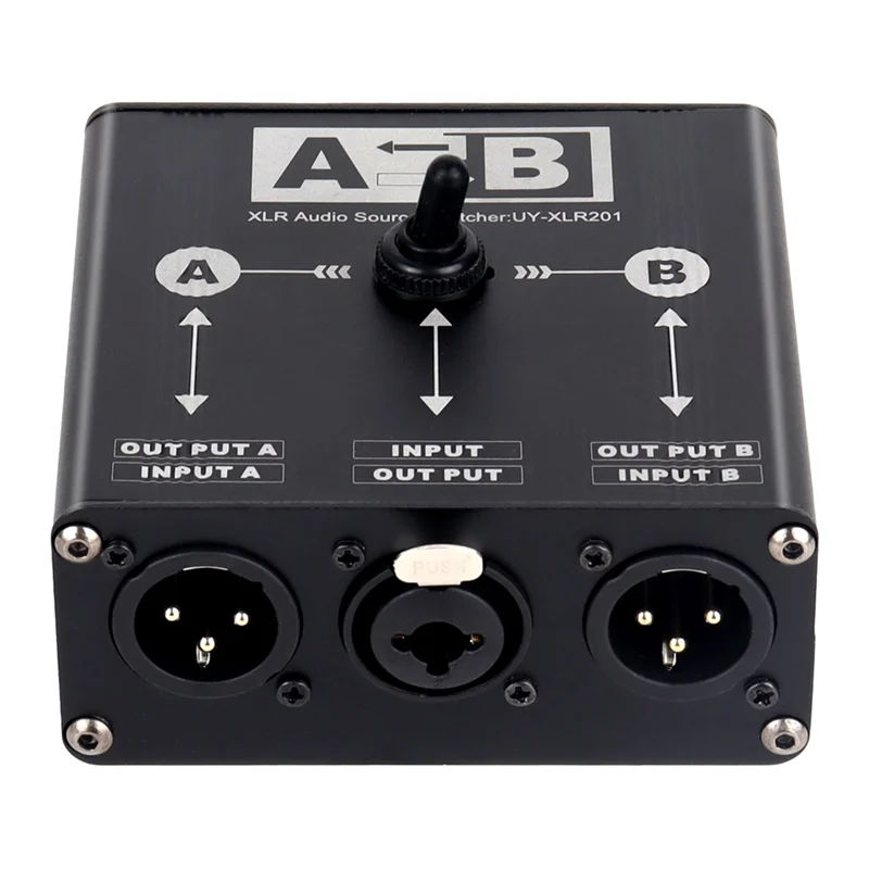 ABGI-2 In 1 Out XLR Audio Switcher XLR Audio Source Switcher Manual Selector Audio Switcher 2 Male XLR 1 Female 6.5+XLR