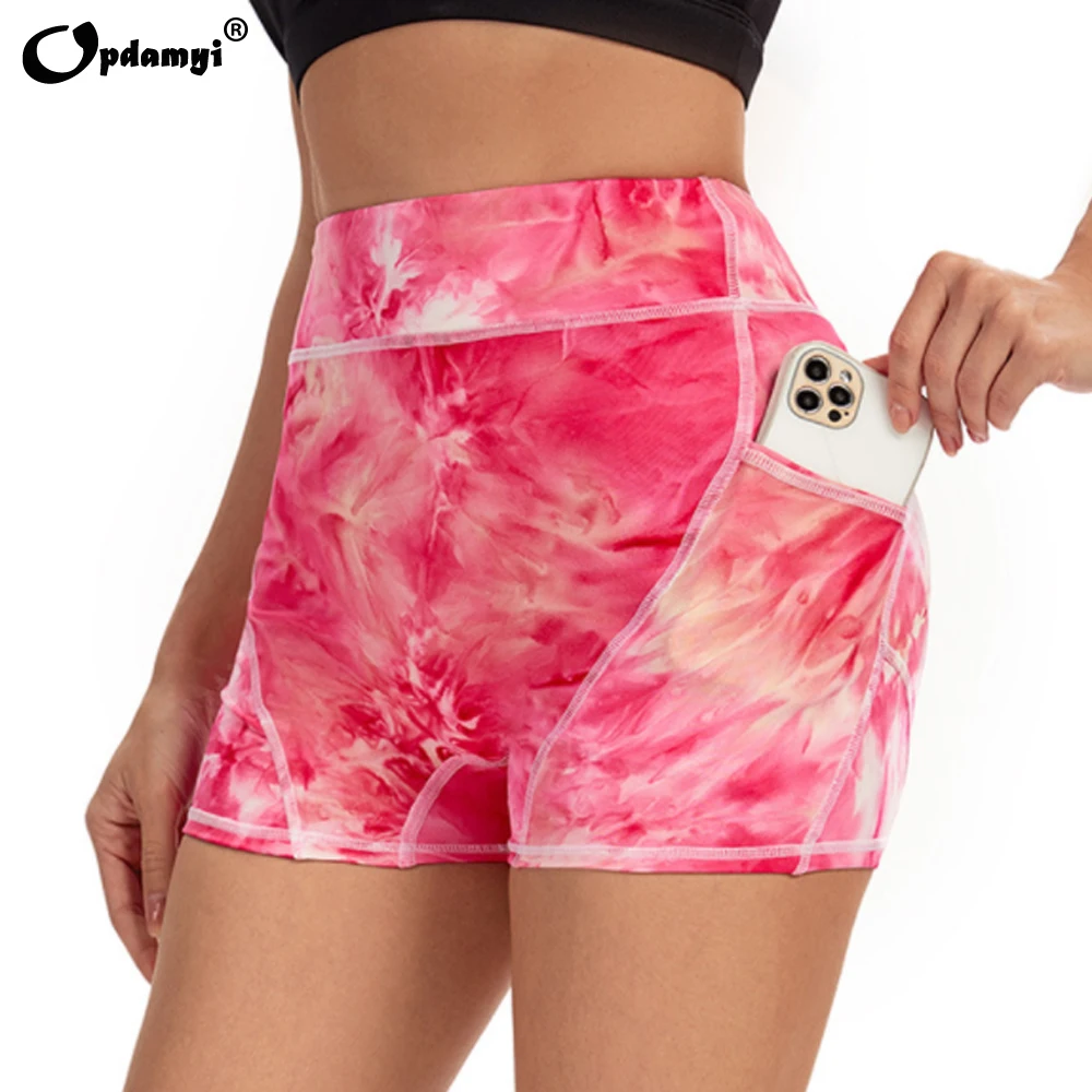 2022 New Tie-Dye Shorts Women High Waist Fitness Workout Yoga Shorts Push Up Hip Running Female Gym Tights Short Leggings Pocket