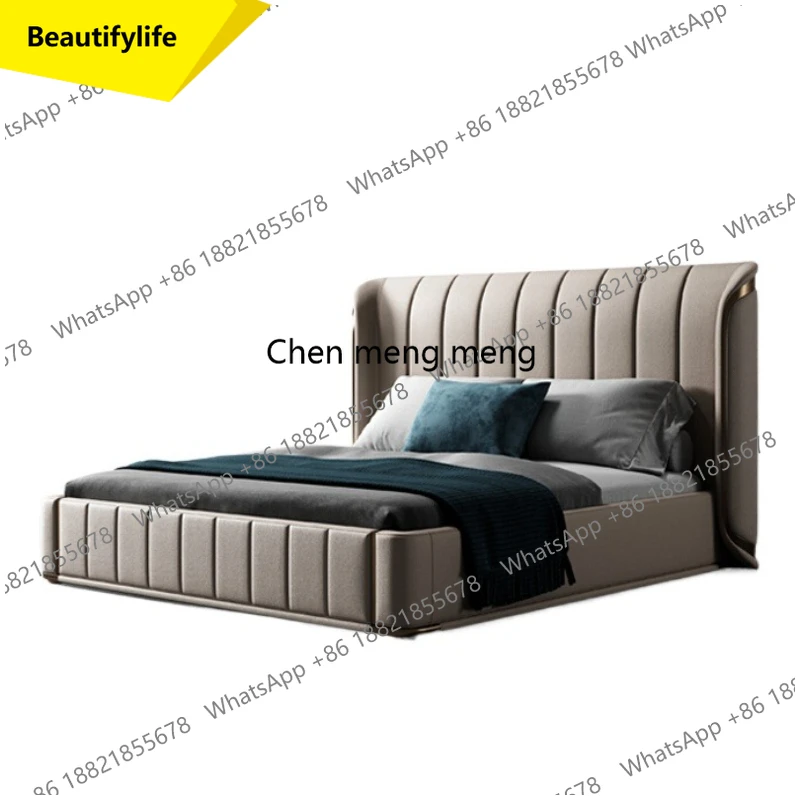 X188 Italian Leather Bed Romantic Comfortable Adult High Quality Square Bed Queen Double Headboards Letto Matrimoniale Furniture