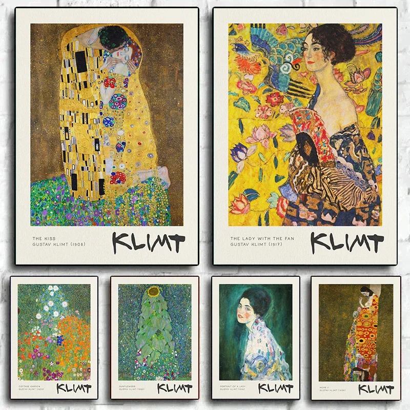 Póster Vintage de Gustav Klimt Kiss The Maiden, pintura impresa en lienzo, arte de pared clásico para sala de estar, decoración del hogar