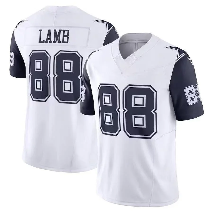 Männer Dallas # 88 CeeDee Lamb Navy Heimtrikot mit Name und Nummer, V-Ausschnitt, Kurzarm, atmungsaktiv, für Fans, Sport, Alltag, Familienoutfit. – Detail 3